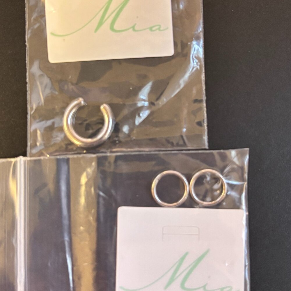 MIA 10mm hoops and 1 ear cuff. Stainless steel - stays silver forever! - NWT